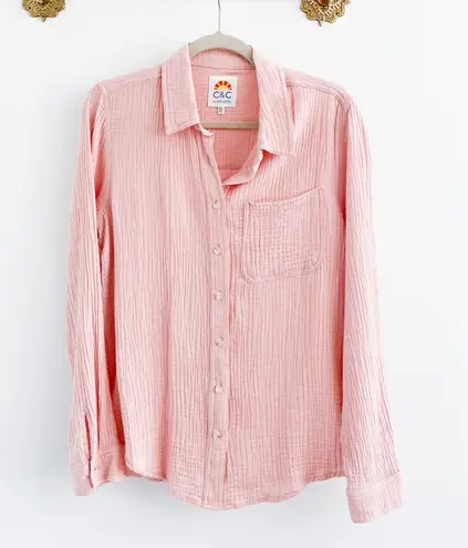 C&C California Pink Gauze Cotton Button Down Shirt