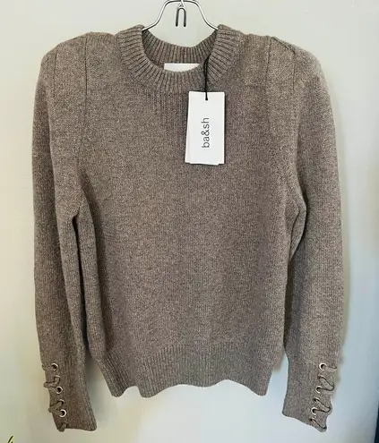 Ba&sh Keane Lace-Up Cuff Wool & Cotton Sweater, Tan, Size Small, DESIGNER, NWT - Image 1