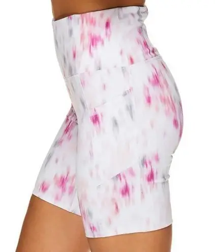 Gaiam Women’s Om Tie Dye High Waisted Bike Shorts in White/Pink Size XS