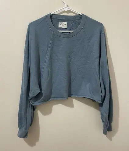 Gilly Hicks  Blue Crop Top Sweatshirt Workout Sweater Casual Pullover Size XS