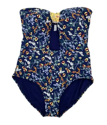 Anne cole NEW Studio Women's Smocked Tab Bandeau One Piece Swimsuit Blue Size 12