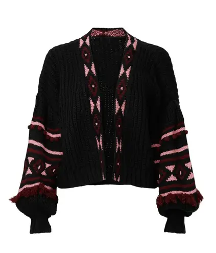 Sachin + Babi Landon Knit Cardigan in Black Burgundy Peony