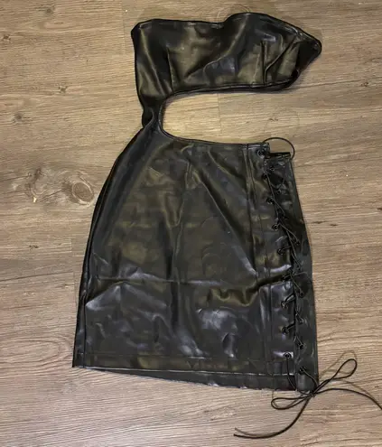 Edikted Black Leather Going Out Mini Dress