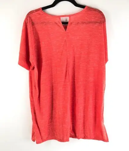 Woman Within  Top T Shirt Slub Knit Keyhole Short Sleeve Orange M 14/16