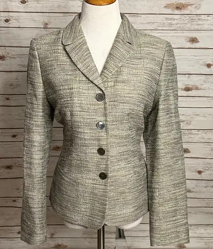 Lafayette 148 tan/cream wool/cotton blend tweed single-breasted blazer Size 10 - Image 1