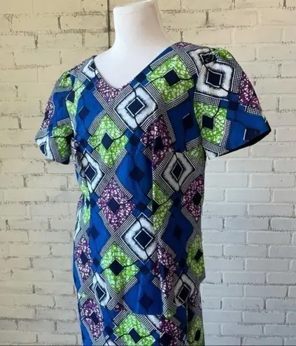 Traditional African Two Pc Dress Set Wax Fabric Blue Green Purple Custom Kitenge Size L