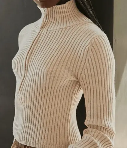 Aerie  Late Night Quarter Zip Ribbed Oatmeal Sweater Cream  NWT.  Size XSmall - Image 1