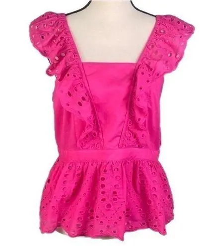 BANANA REPUBLIC FACTORY bright pink eyelet peplum top in size Medium. NWT