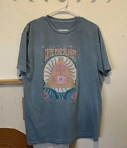 Full Tilt Save the Planet Hippie Oversized Worn in Blue Short Sleeve Cotton Tee