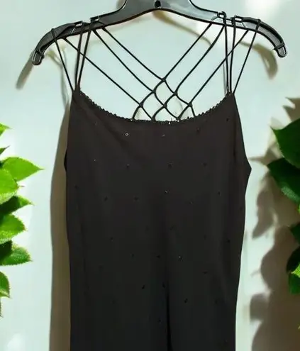 Elegant Black Strappy sequin front lined sheer dress size small Name tag