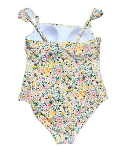 Kona Sol White Floral Swimsuit Ruffle Shoulder Detail Women's Large