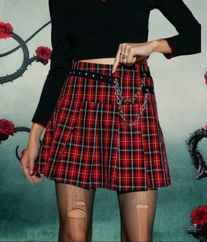 SheIn  red plaid Goth/School girl pleated skirt! New