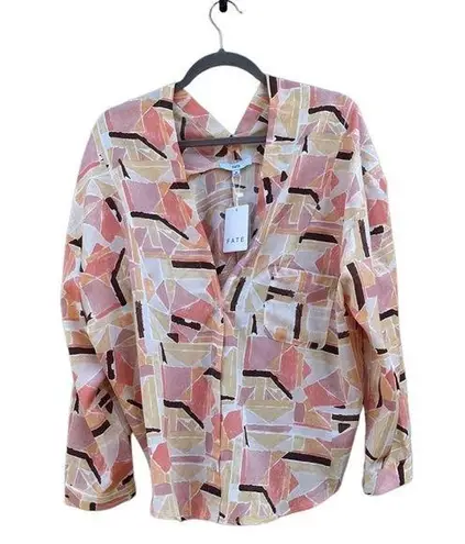 FATE. Geometric Printed Button Down Relaxed Fit Top NWT Medium