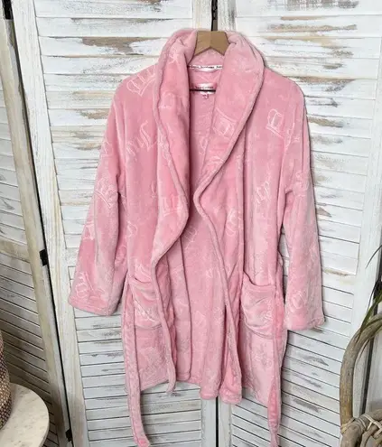 Juicy Couture  Sleepwear Women's L XL Housecoat Robe Pink Belt Crowns Barbie Y2K