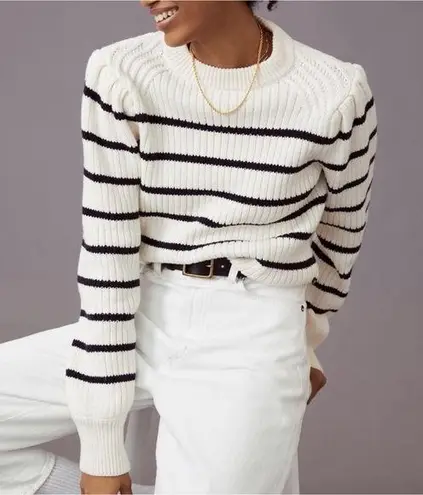 Scotch & Soda - Cream Sweater w/ Black Stripe & Puff Sleeve, Size L - Image 1