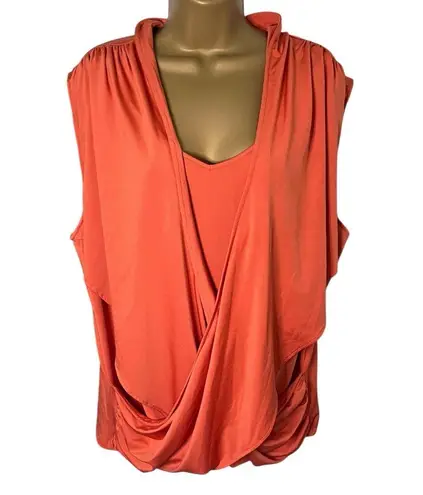 Jessica London Y2K Draped Sleeveless Top Cowl Neck Ruched Detail Orange 26/28