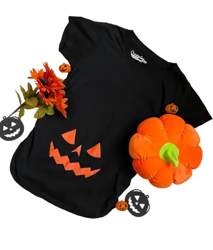 Women’s cute maternity pumpkin face tee Black Size M