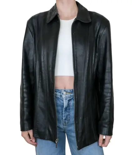 Vintage 90s Fourteen Zero Black Leather Jacket Size L