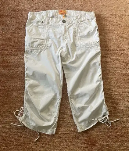Twill Twenty Two White Cropped Pants Size 28 Drawstring Hem Ruched Cotton - Image 1