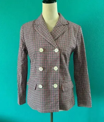 J. Crew Double Breasted Blazer Red White Blue Gingham Career Office Size 2