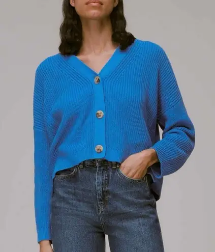 Whistles Mara Knitted Cotton Ribbed Cardigan Blue Size Large