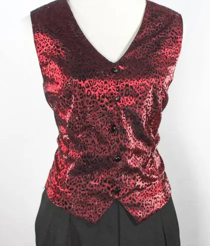 Vintage 1990s Red Black Faux Vest Jumpsuit with Blazer Leopard Animal Print Size 14