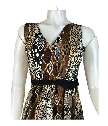 Elementz Maxi Dress Sz M Sleeveless Multi color animal print Brown Beach summer