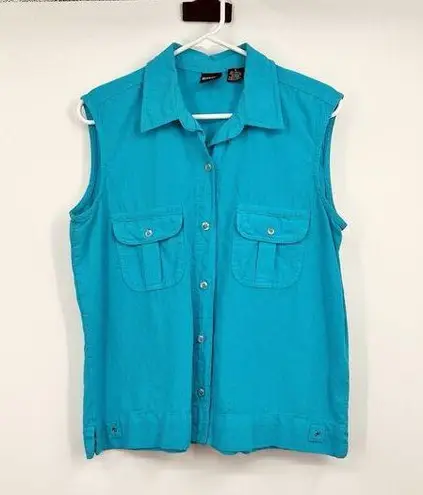 Erika Womens L Cotton Sleeveless Button Blouse Summer Hippie Boho Festival