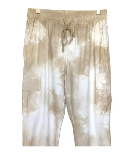 Prómesa Promesa Beige White Tie Dye Cargo Jogger Pants Drawstring Women's Size Small