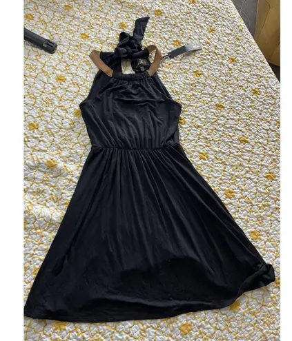 Akiko faux leather halter neck Elastic Waist dress NWT size xs