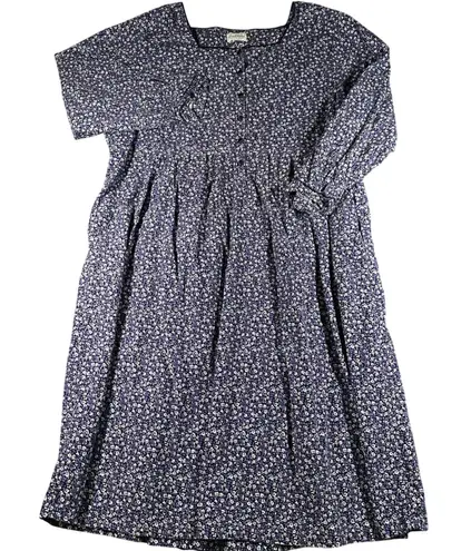 Lanz of Salzburg Women Blue Floral Button Front Midi Dress Prairie Cottagecore Purple Size XL