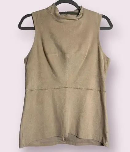 Lysse  Neutral Tan suede Peplum Mock Neck Tank Top