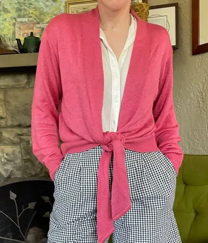 Vintage 80s Barbie pink hand loomed cardigan that ties layering Size M