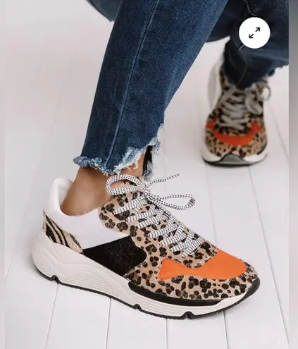 White Raven Willow Leopard Sneaker with Black and Orange Size 10