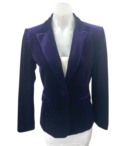 Tahari Women's Purple Velvet Velour Long Sleeve Button Blazer Coat Jacket Size 4