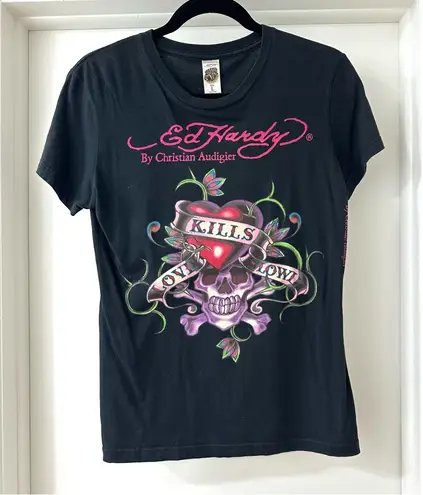 Ed Hardy Vintage by Christian Audigier Skull & Heart Graphic T-Shirt, Size M