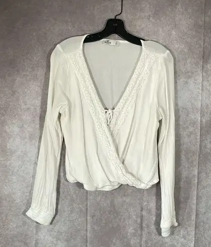 Hollister  California Long Sleeve White Tie Front Blouse | Size Large