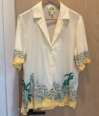 Future Collective Shirt Resort Print Summer Button Down Size Small Yellow