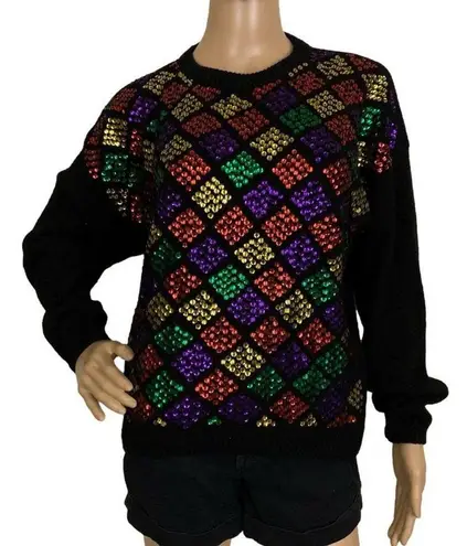Vintage Multi Color Sequin Sweater Silk Rabbit Fur Lambswool Blend