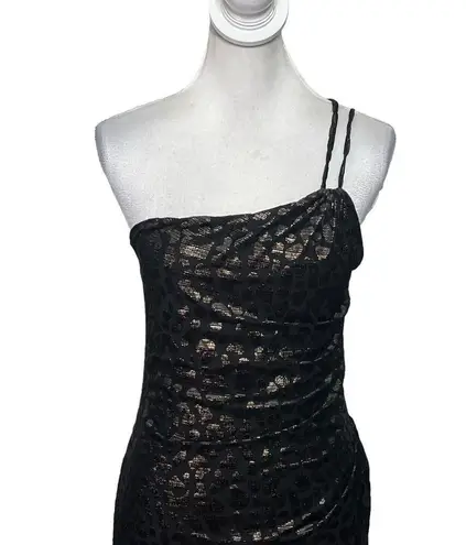 IRO Bexly Leopard Metallic Asymmetrical Midi Dress One Shoulder Black FR42 US10