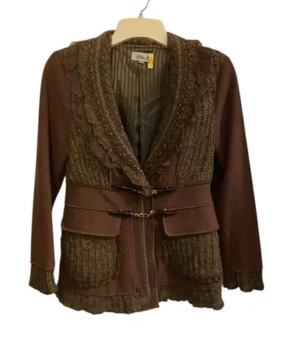 Vintage Y2K Anis.A Brown Wool Blend Fall Jacket Boho toggle Gold Chain clasps Size M