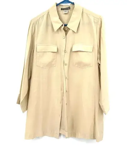 Tommy Bahama  size Large 12/14 100% silk cream color button‎ up blouse shirt top