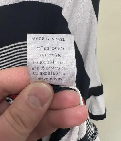 Alembika Jersey Knit Tunic Top Medium Red Black White Stripe Lagenlook Artsy