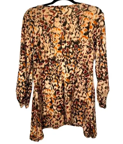 Notations Long Sleeve Abstract Cream Red Orange Scoop Neck Tunic Size Medium