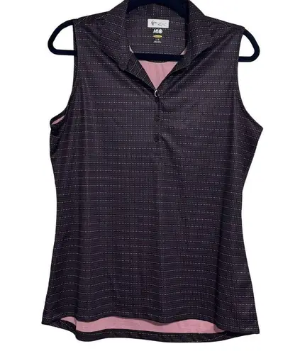 Greg Norman Dotted Stripe Sleeveless Button Polo Knit Black Golf NWT Large