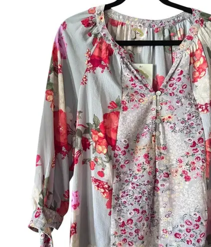 Fig and Flower mulit print L NWT femine whimiscal tie sleeve boho chic Blue Size L