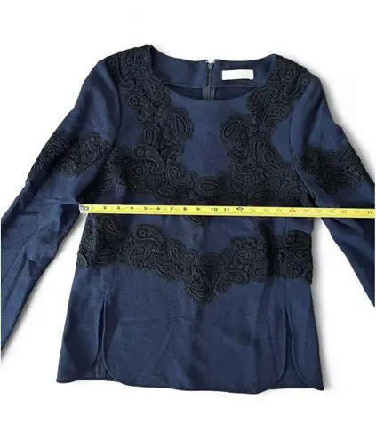 Chloé Chloe Dark Navy Blue Lace Long-Sleeve Top