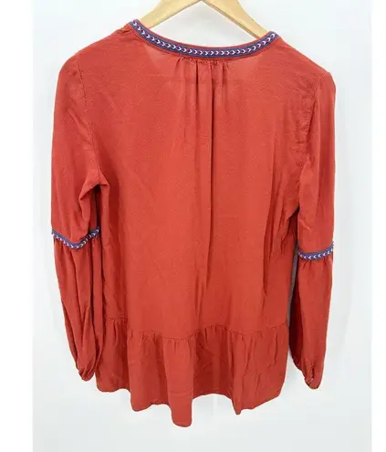 Ro & De  Women Burnt Orange Long Sleeve Peasant Boho Blouse Shirt Size Small