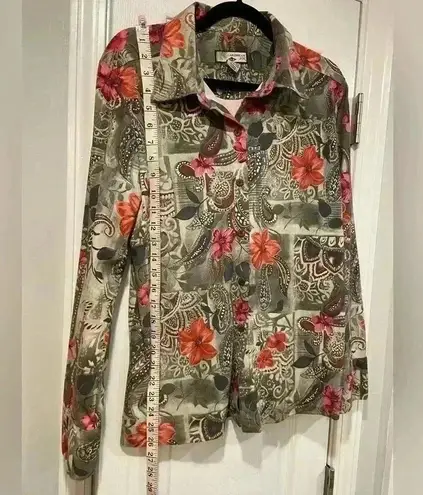 Caribbean Joe Women’s Floral Paisley Button Down Tropical Coconut Buttons Size M