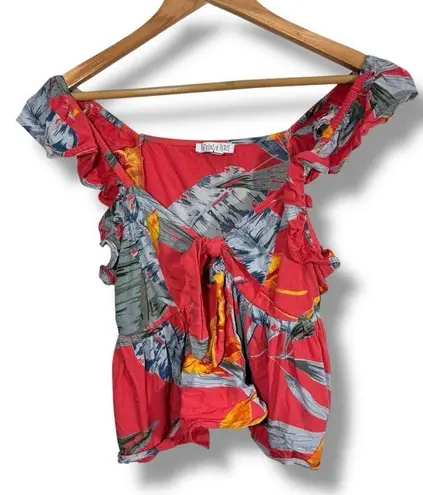Patrons of Peace Tropical Print Ruffled Tank